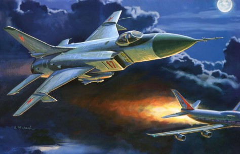 Artist's depiction of the downing of KAL 007. Painting by Andrei Zhirnov.