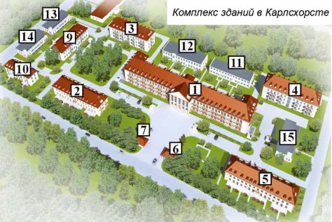 KGB Apparatus in Karlshorst: 1) Headquarters 2) 2nd Post, 105th KGB Border Guard Detachment 3-5, 15) GRU Radio Intelligence Unit 6) Duty Station 7) Electrical Generator 8) East German Sports Complex 9) Government Communications and Military Counterintelligence 10) Berlin Garrison Commandant 11) Representation Building 9-A 12) 4th and 5th Posts of KGB 105th Border Guards Detachment 13) East German territory