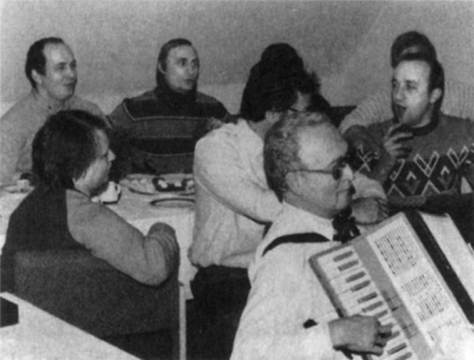 Putin at a party with fellow KGB officers in Dresden.
